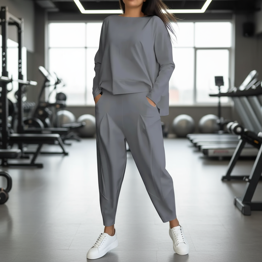 Emilie Zestaw Damski – Wygodny i Elegancki Strój z Elastanu z Okrągłym Dekoltem w Nowoczesnym Stylu