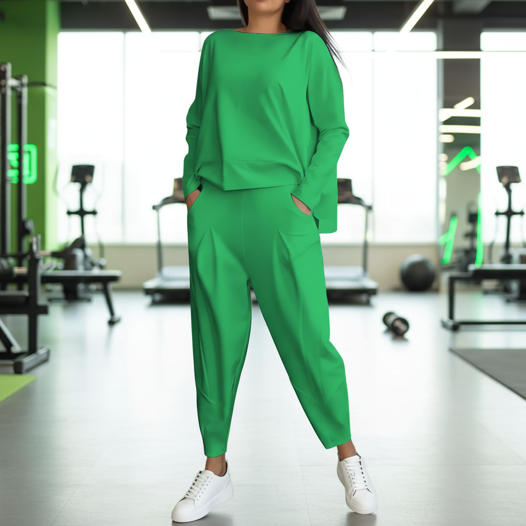 Emilie Zestaw Damski – Wygodny i Elegancki Strój z Elastanu z Okrągłym Dekoltem w Nowoczesnym Stylu