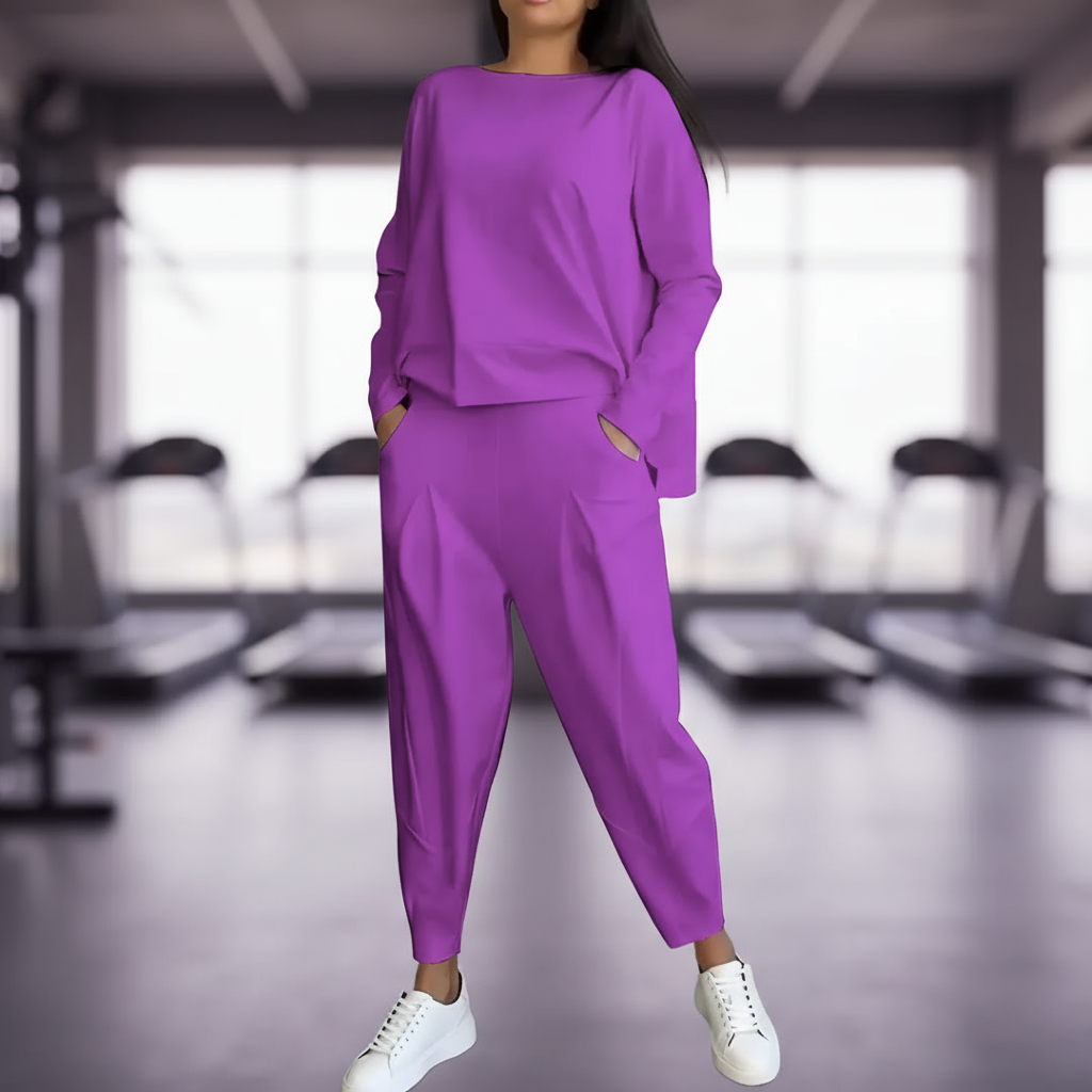 Emilie Zestaw Damski – Wygodny i Elegancki Strój z Elastanu z Okrągłym Dekoltem w Nowoczesnym Stylu