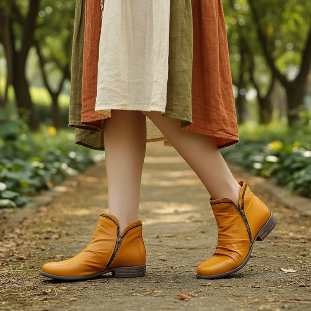 Valentina Botki Damskie ze Skóry – Eleganckie Botki z Wygodnym i Trwałym Zamkiem Błyskawicznym