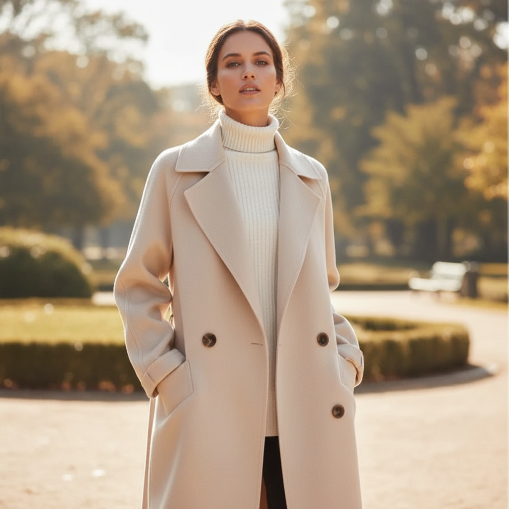 Isabelle Długi Płaszcz Damski z Wełny – Elegancki i Wygodny Ponadczasowy Płaszcz Zimowy