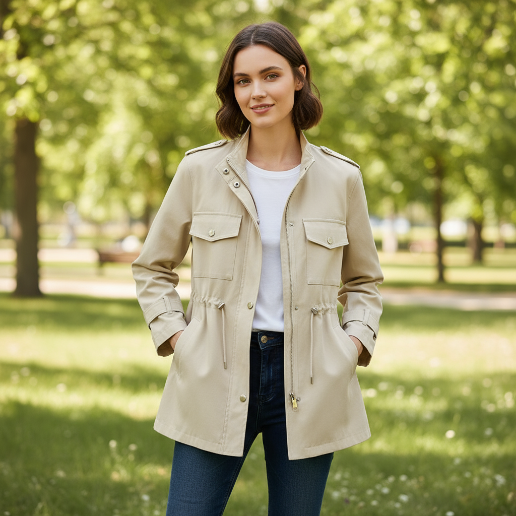 Julie Damski Płaszcz Przeciwdeszczowy z Woskowanej Bawełny – Elegancki i Lekki Wodoodporny Płaszcz na Sezon Przejściowy