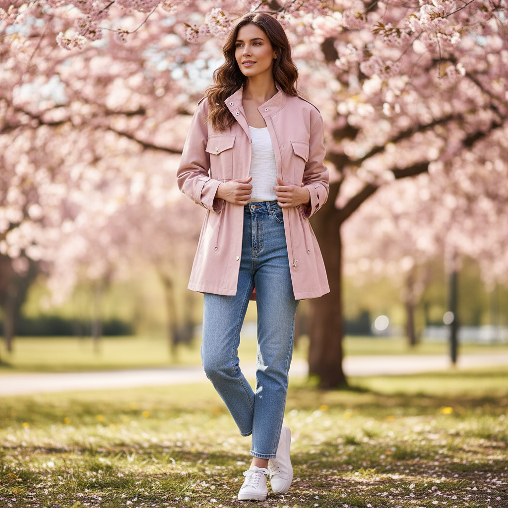 Julie Damski Płaszcz Przeciwdeszczowy z Woskowanej Bawełny – Elegancki i Lekki Wodoodporny Płaszcz na Sezon Przejściowy