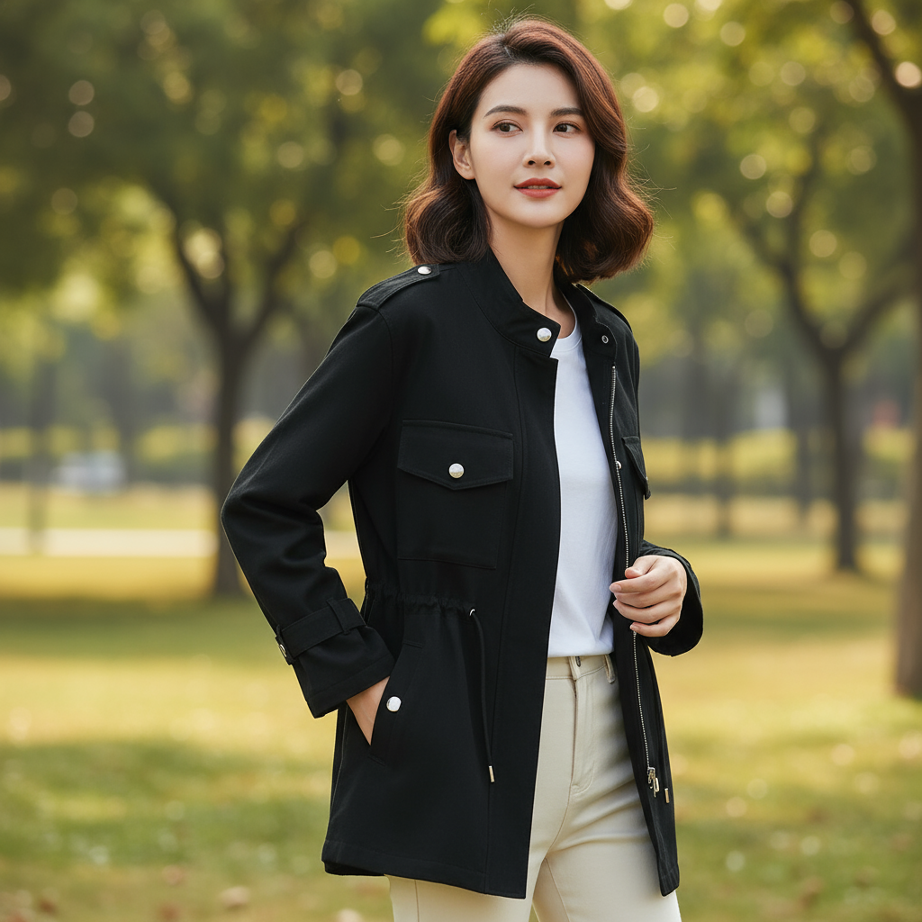 Julie Damski Płaszcz Przeciwdeszczowy z Woskowanej Bawełny – Elegancki i Lekki Wodoodporny Płaszcz na Sezon Przejściowy