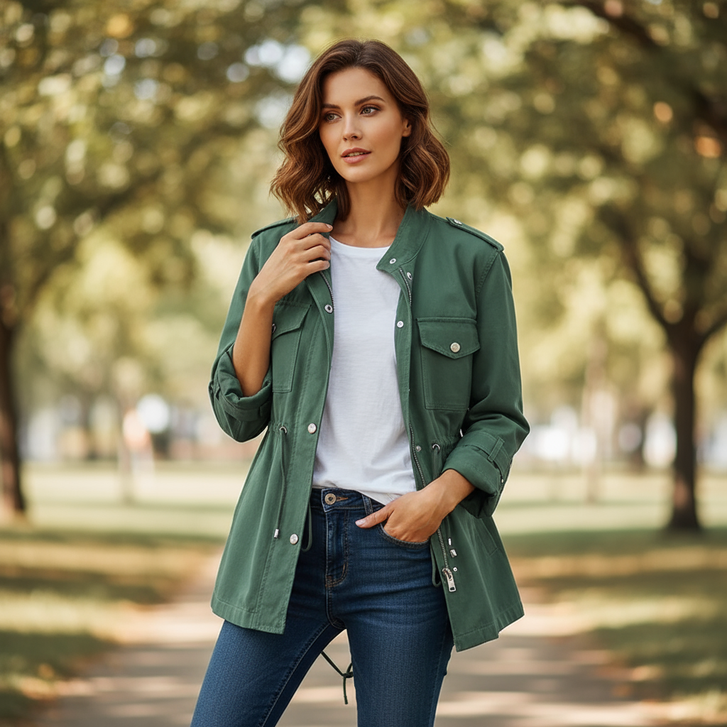 Julie Damski Płaszcz Przeciwdeszczowy z Woskowanej Bawełny – Elegancki i Lekki Wodoodporny Płaszcz na Sezon Przejściowy