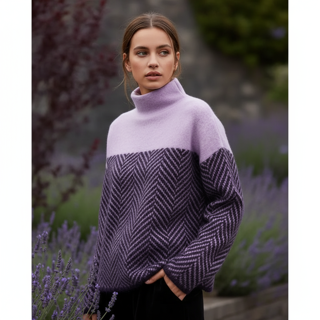 Stella Sweter Damski z Golfem – Ciepły, Elegancki Sweter z Wzorem Chevron, Wygodny na Zimę