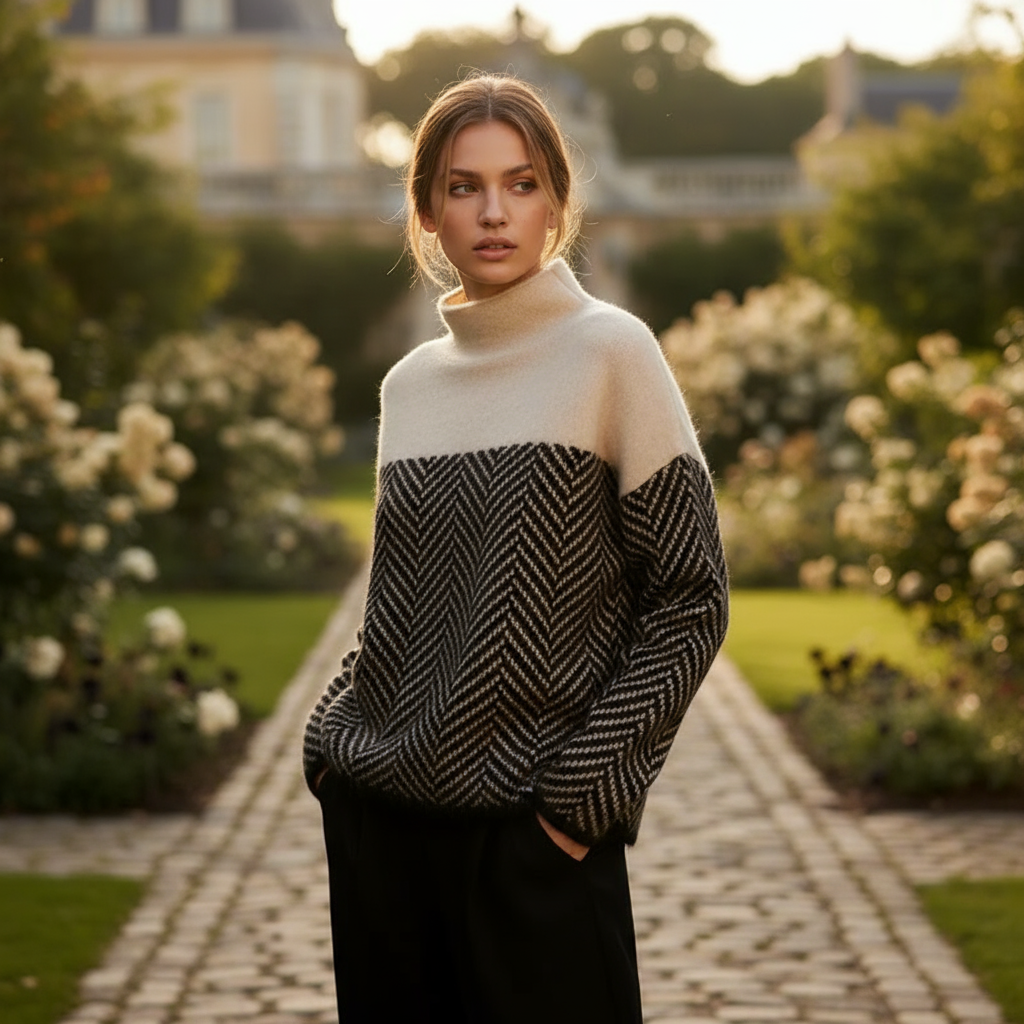 Stella Sweter Damski z Golfem – Ciepły, Elegancki Sweter z Wzorem Chevron, Wygodny na Zimę