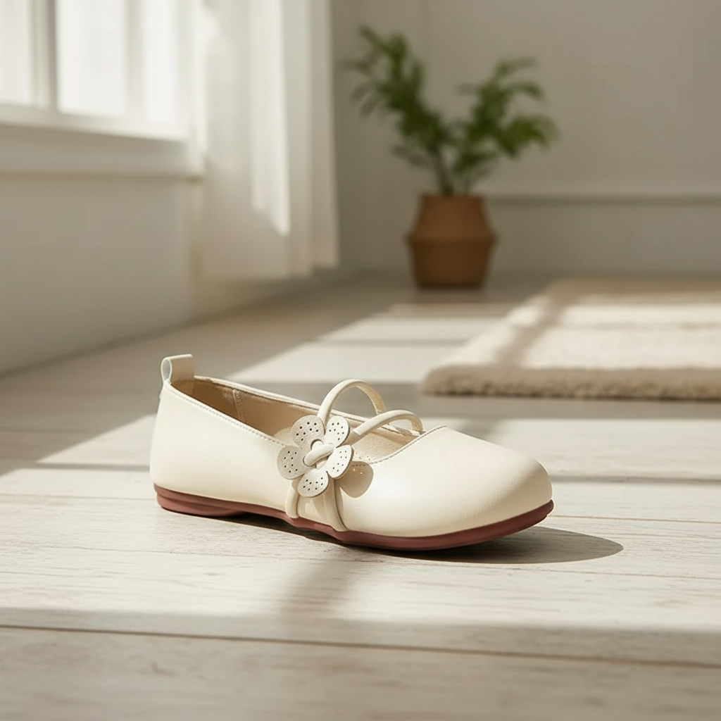 Clara Baleriny Damskie – Eleganckie Buty z Delikatnym Kwiatem i Wygodnym Podwójnym Paskiem