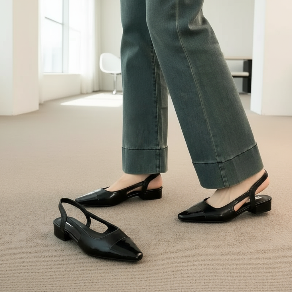 Camille Baleriny Damskie – Eleganckie Buty z Szpiczastym Noskiem i Wygodnym Kwadratowym Obcasem