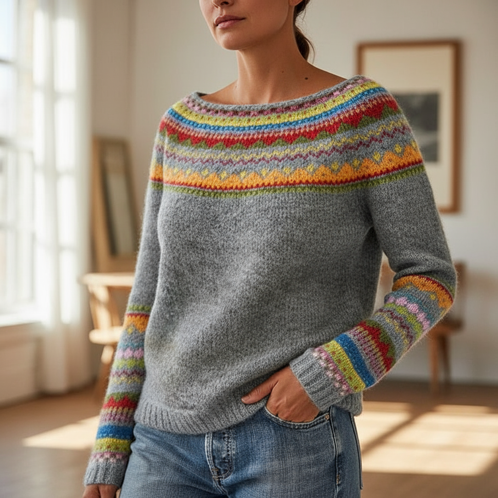 Maria Sweter Damski – Wygodny i Elegancki Jesienny Sweter Retro z Długimi Rękawami