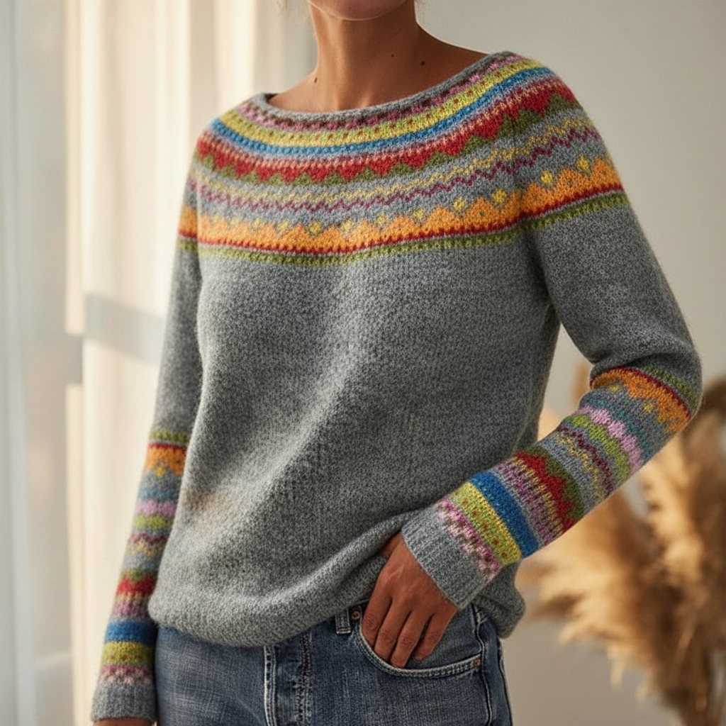 Maria Sweter Damski – Wygodny i Elegancki Jesienny Sweter Retro z Długimi Rękawami