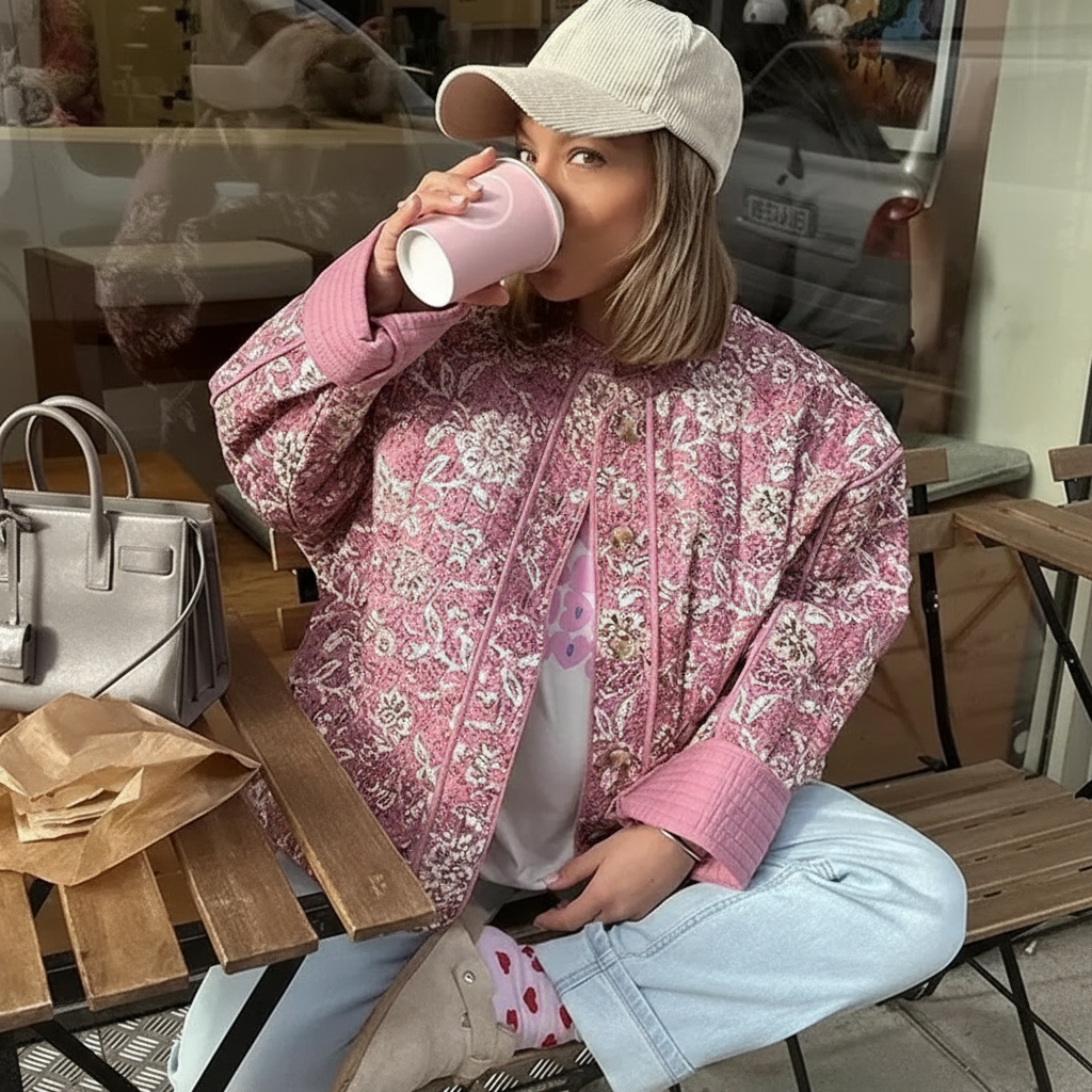 Typhaine Kurtka Damska – Elegancka Kurtka w Kwiaty, Szykowna i Uniwersalna na Każdą Okazję