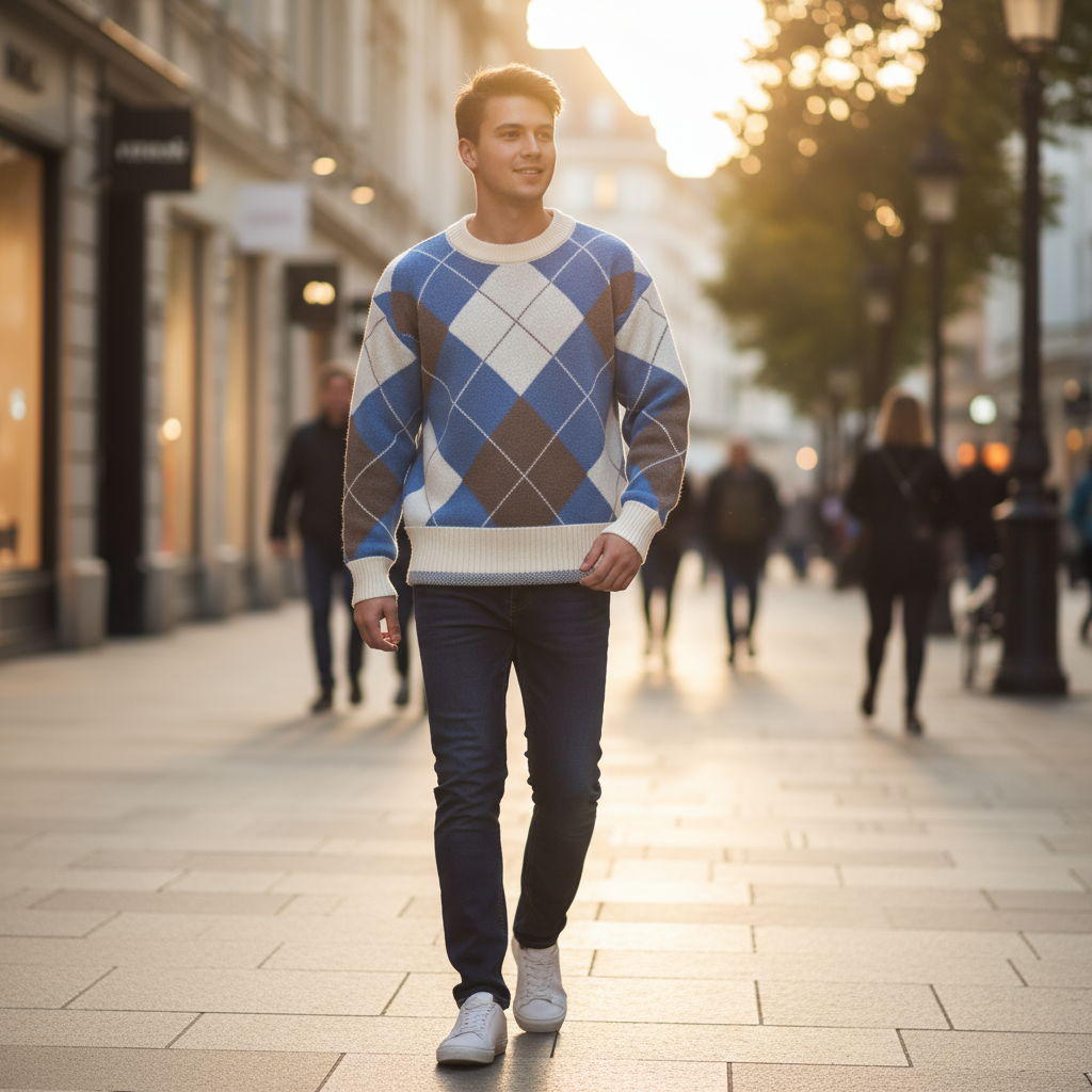 Presley Sweter Męski – Elegancki Jesienny Sweter z Nowoczesnym Wzorem Dzianiny