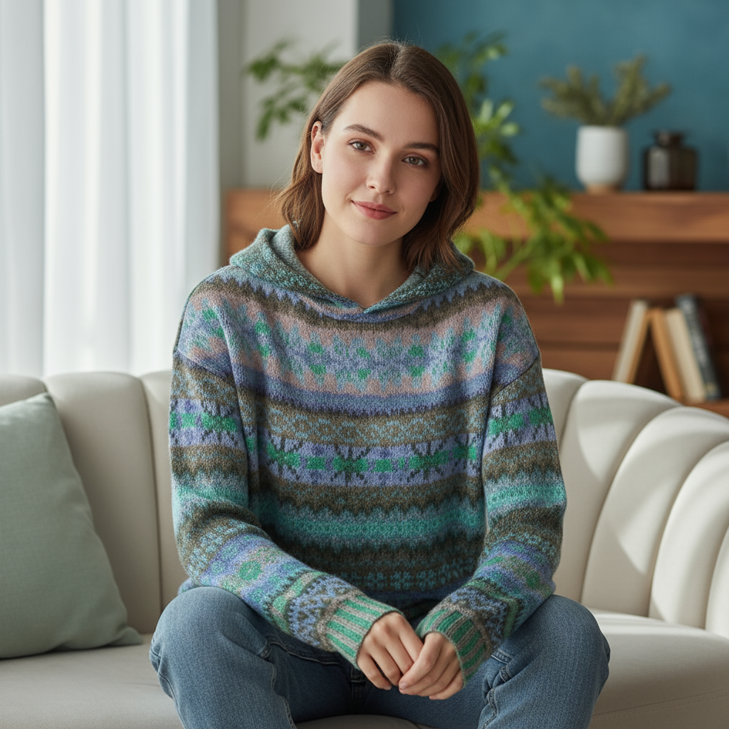 Gwen Bluza Damska – Wygodna Bluza z Kapturem o Etnicznym Stylu Retro i Luźnym Kroju