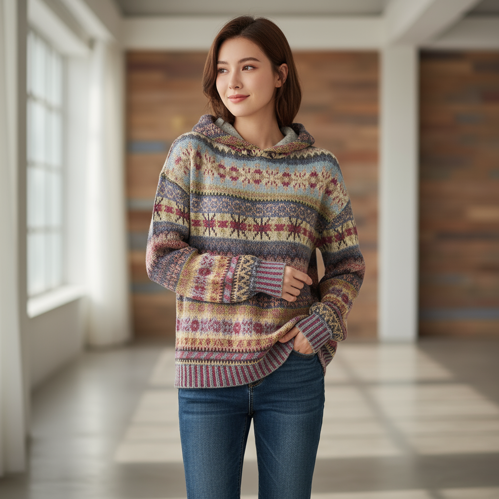 Gwen Bluza Damska – Wygodna Bluza z Kapturem o Etnicznym Stylu Retro i Luźnym Kroju