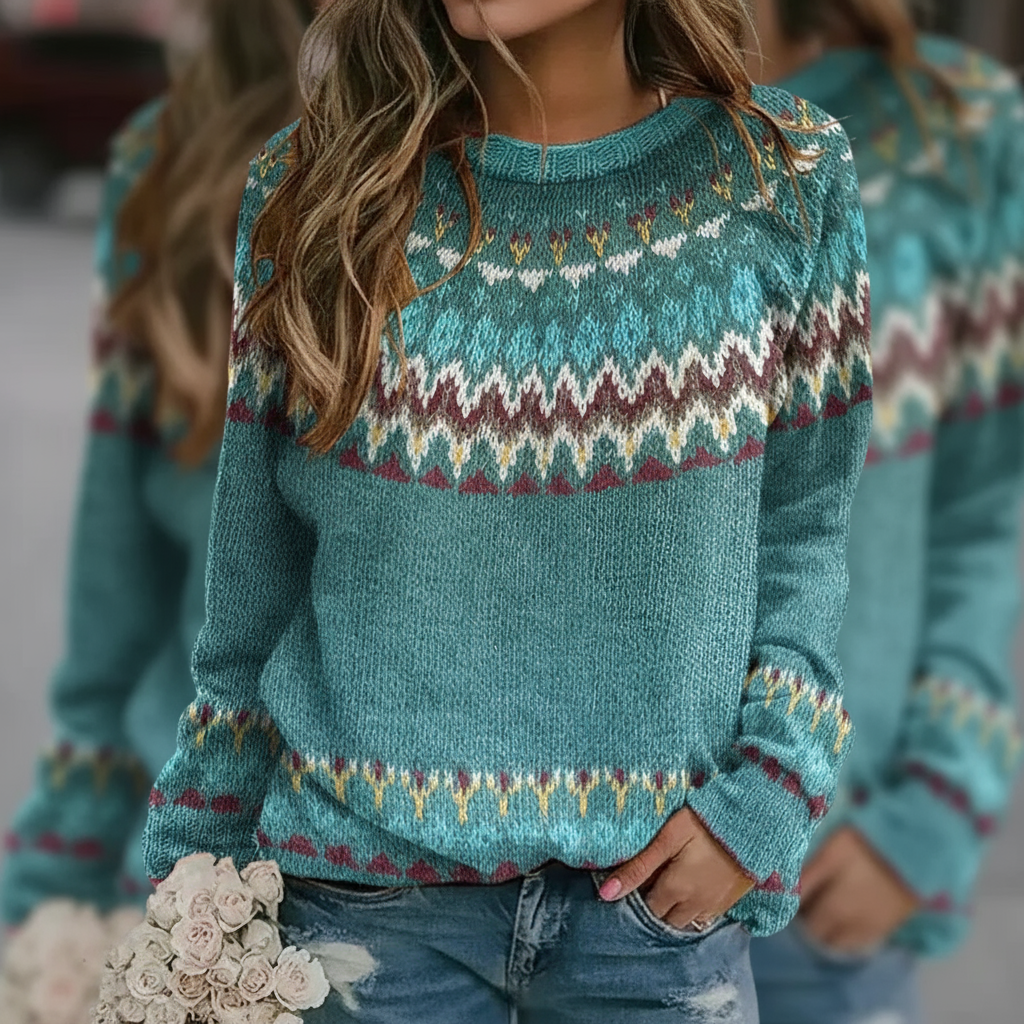 Reyna Sweter Damski – Elegancki i Wygodny Sweter Retro z Falistym Wzorem