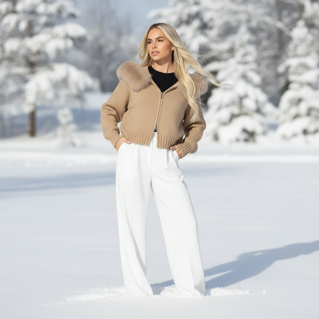 Janelle Kurtka Damska – Elegancka Kurtka z Wełny z Kapturem Podszytym Sztucznym Futrem