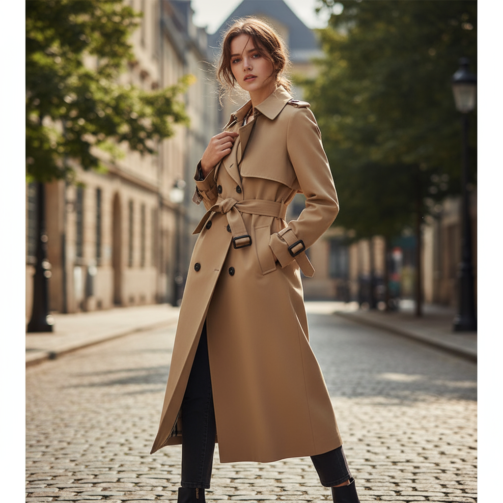 Emilia Elegancki Trencz Damski – Szykowny i Uniwersalny Długi Płaszcz na Każdą Porę Roku