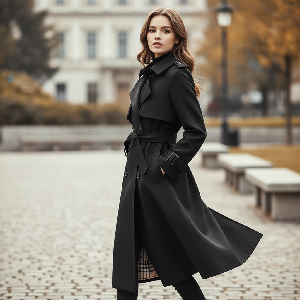 Emilia Elegancki Trencz Damski – Szykowny i Uniwersalny Długi Płaszcz na Każdą Porę Roku