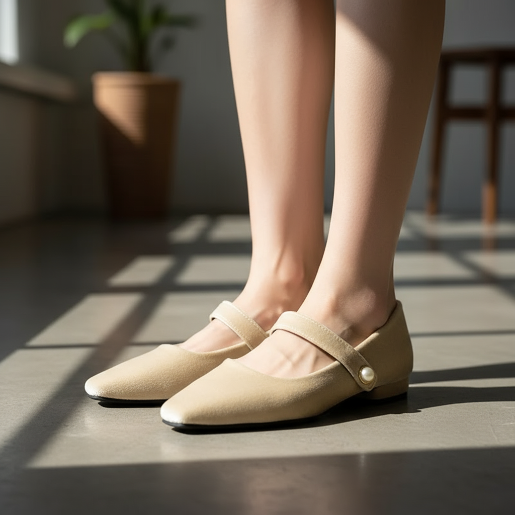 Amélie Baleriny Damskie – Eleganckie Buty z Perłowym Paskiem i Szykownym Szpiczastym Noskiem