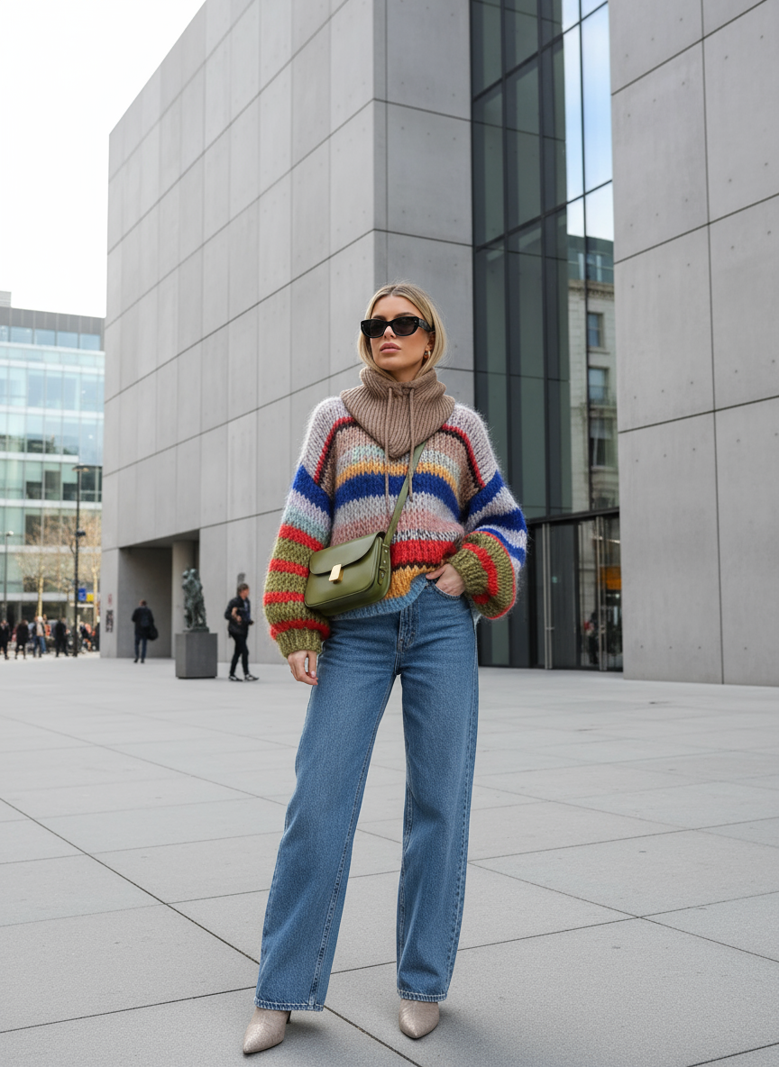 Zoé Sweter z Moheru Wielokolorowy – Odważny i Przytulny Komfort dla Kobiety