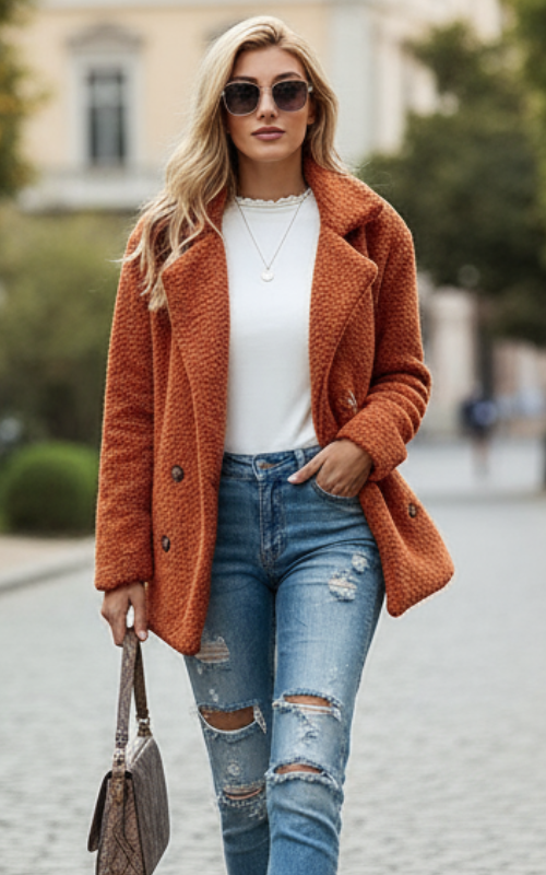 Andi Płaszcz Damski – Elegancki z Klasycznym Kołnierzem z Rewersami & Wyrafinowany Krój