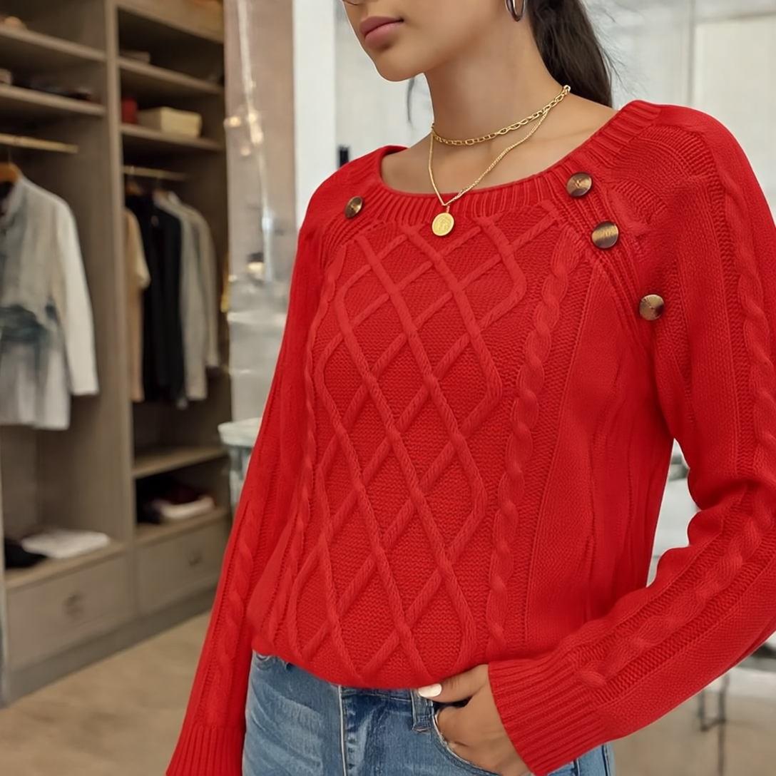 Anaiah Sweter Damski Zimowy z Guzikami – Elegancki, Wygodny i Oddychający z Bawełny i Poliestru