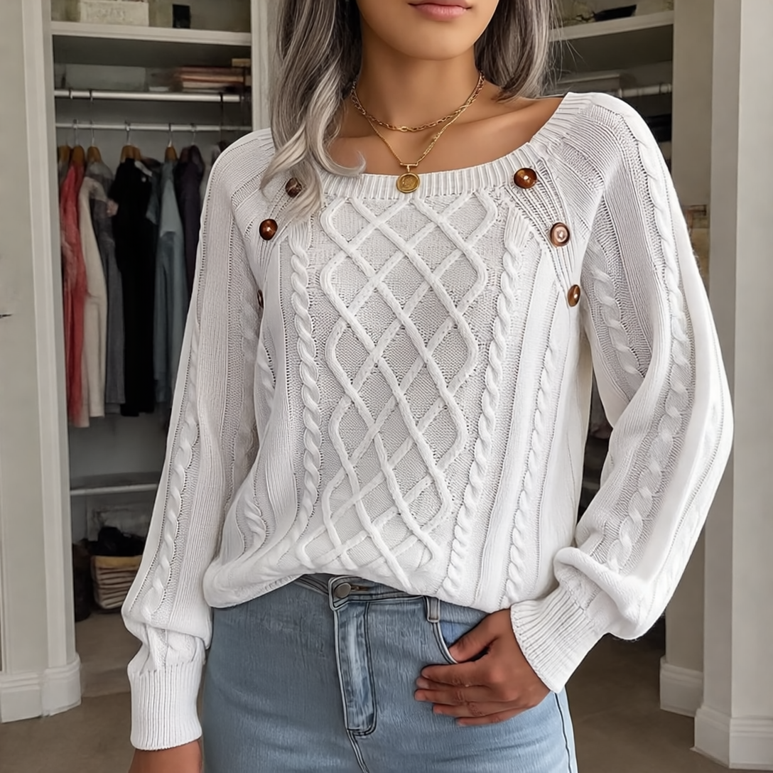 Anaiah Sweter Damski Zimowy z Guzikami – Elegancki, Wygodny i Oddychający z Bawełny i Poliestru