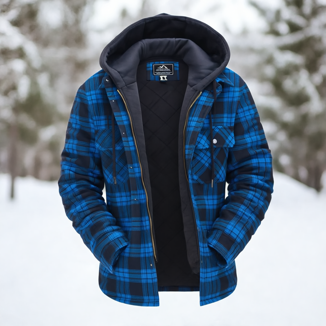 Daniel Kurtka Męska w Kratę z Kapturem – Swobodny styl, kieszenie na piersi & zapięcie na zamek