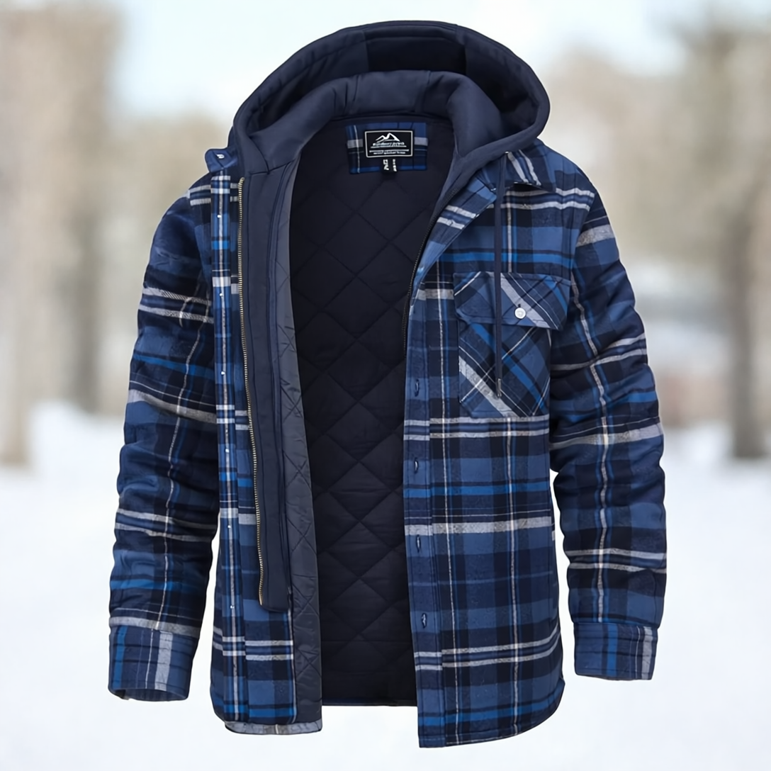 Daniel Kurtka Męska w Kratę z Kapturem – Swobodny styl, kieszenie na piersi & zapięcie na zamek