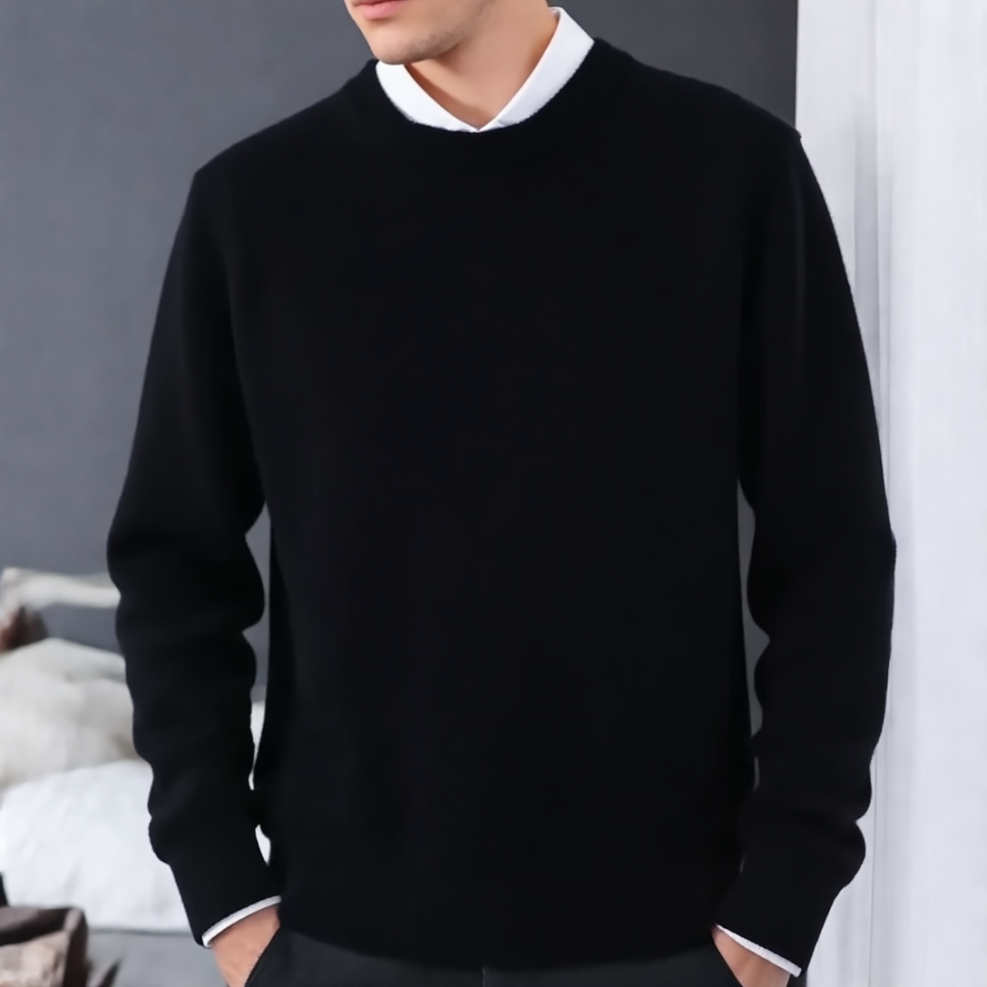 Richard Sweter Męski z Okrągłym Dekoltem – Elegancki Błękitny, Wygodny z Mieszanki Kaszmiru i Wełny