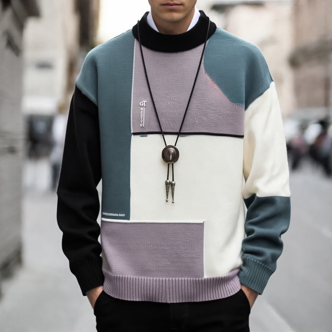 Daniel Sweter Patchwork dla Mężczyzn – Oryginalny design, ciepła dzianina & swobodny krój