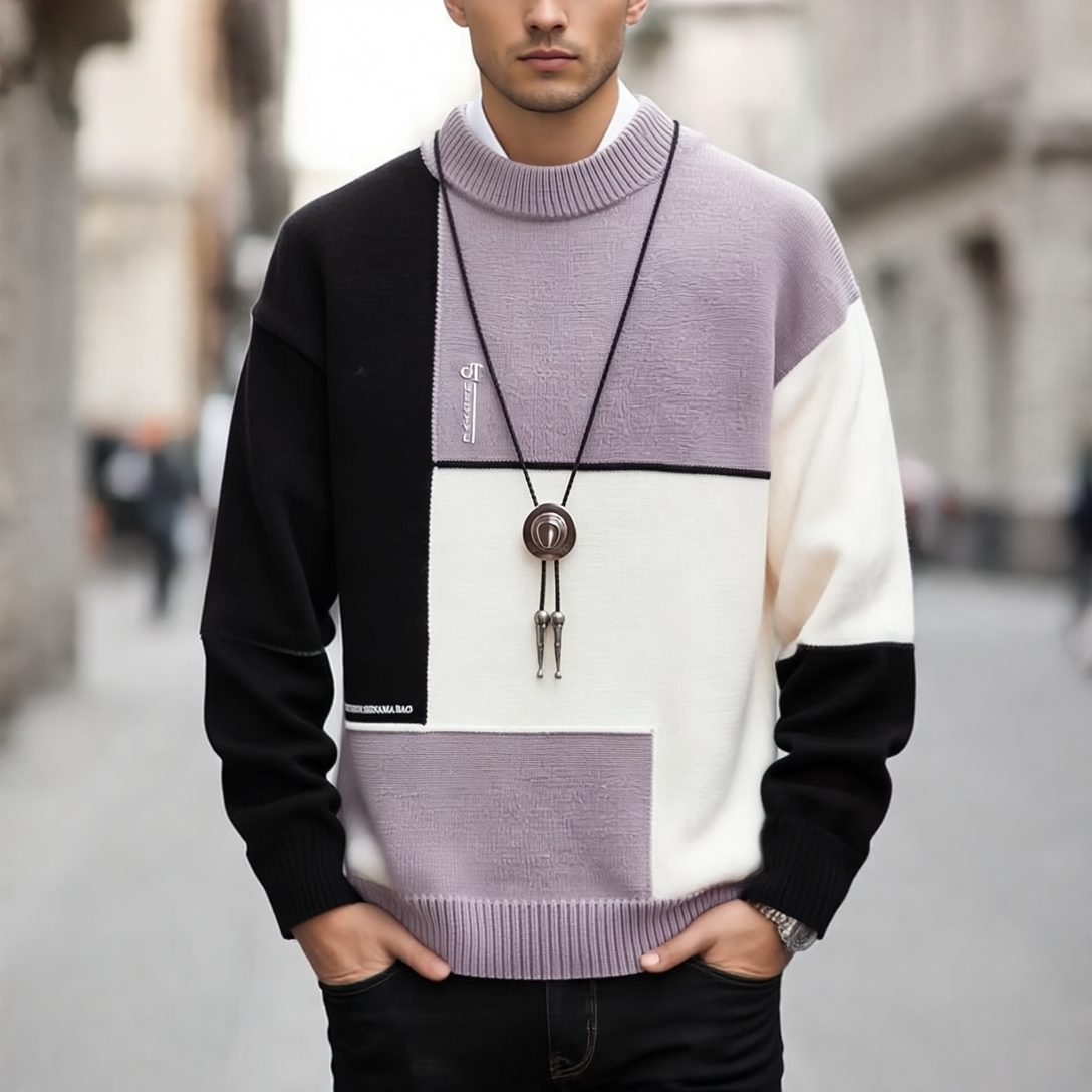 Daniel Sweter Patchwork dla Mężczyzn – Oryginalny design, ciepła dzianina & swobodny krój