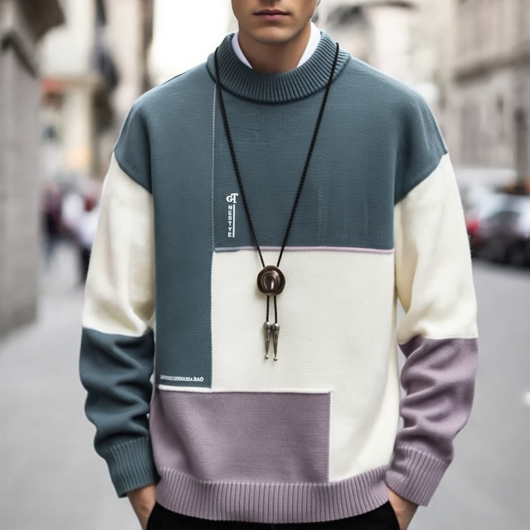 Daniel Sweter Patchwork dla Mężczyzn – Oryginalny design, ciepła dzianina & swobodny krój