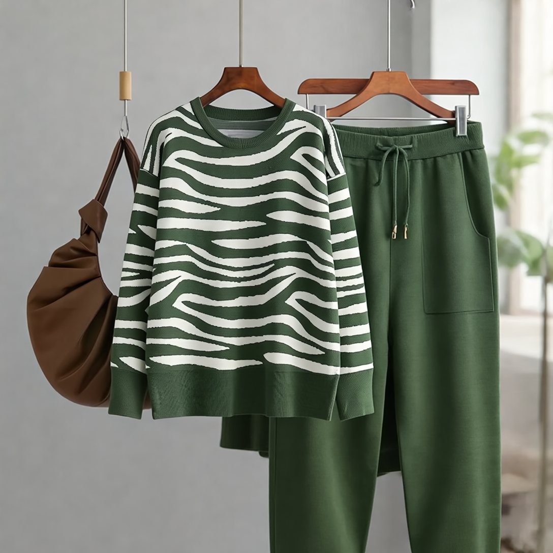 Delaney Zestaw Damski z Kaszmiru – Modny Wzór w Zebrę, Miękki & Wygodny