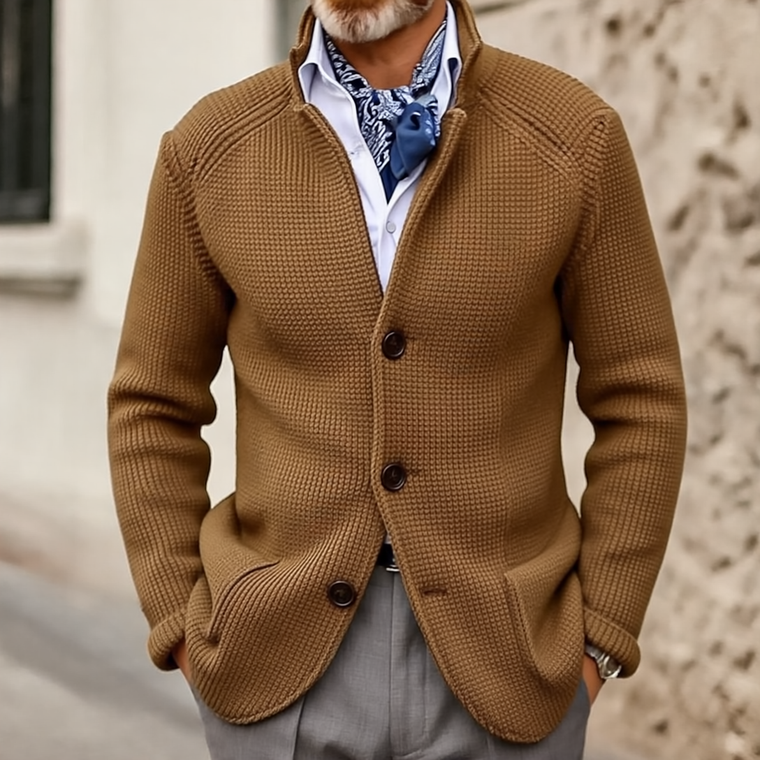 Edward Marynarka Męska Vintage – Elegancki Stójkowy Kołnierz, Długie Rękawy & Ponadczasowy Styl