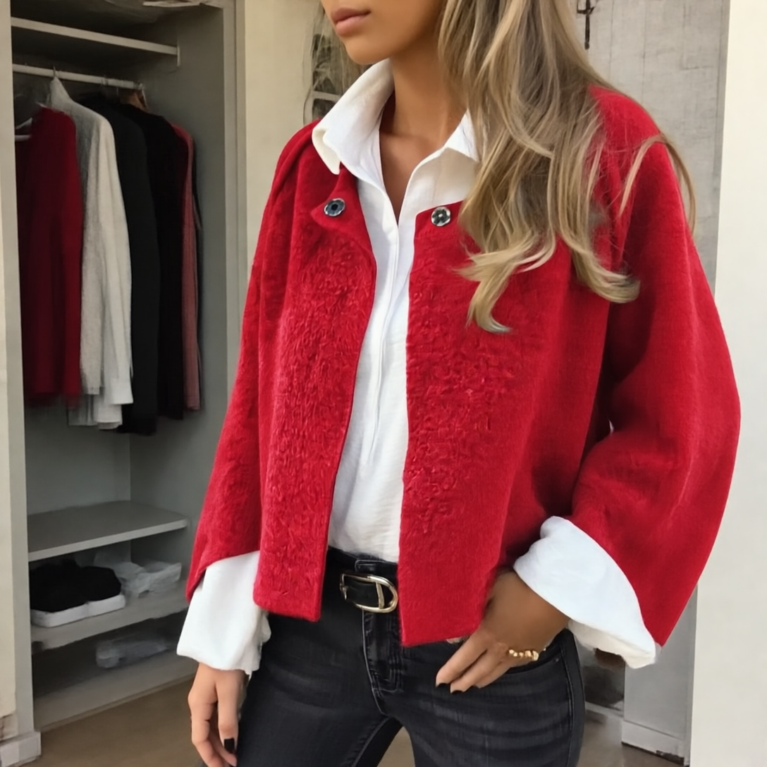 Isabella Płaszcz Damski – Krótki i Szykowny z Mieszanki Kaszmiru z Eleganckimi Napami