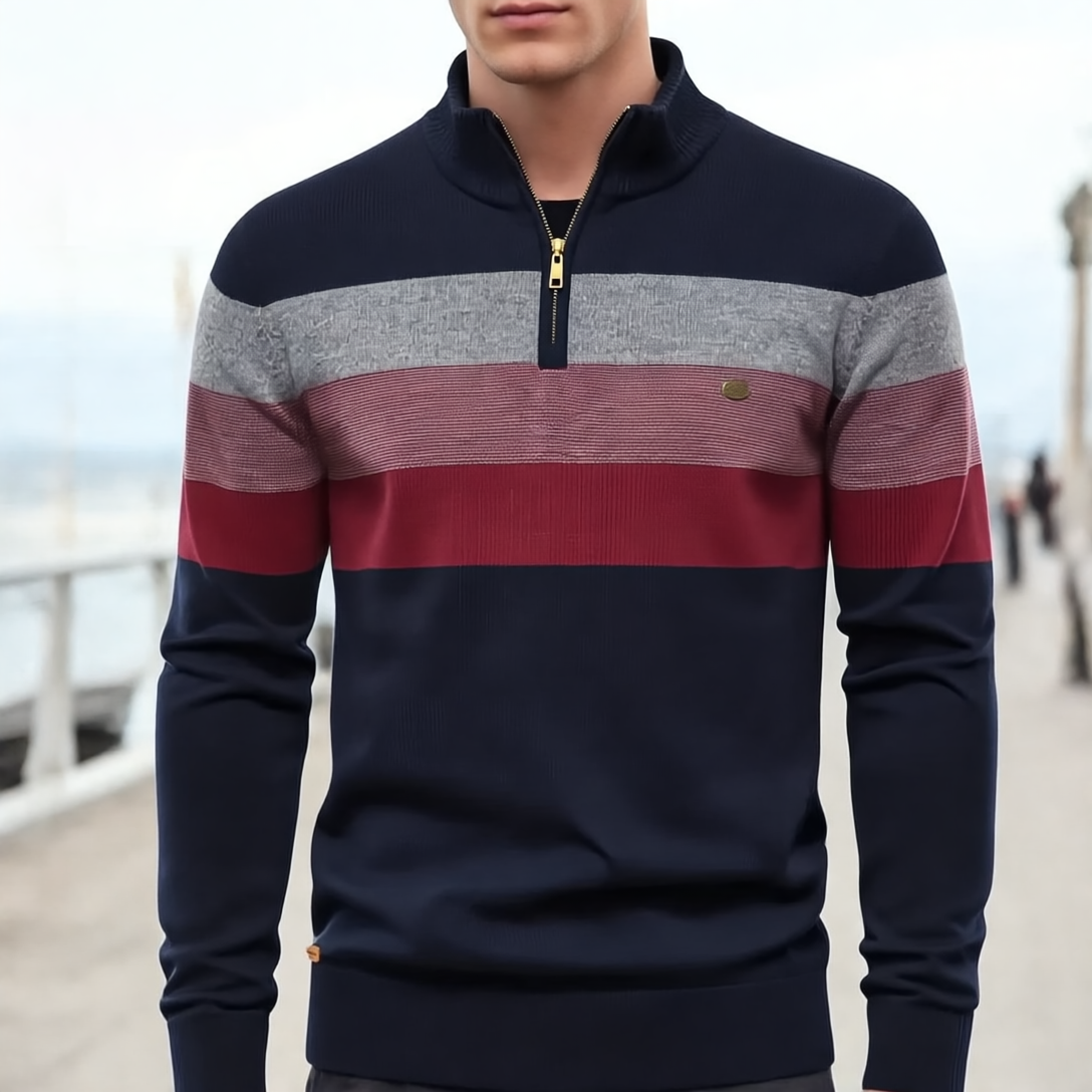 Liam Sweter Męski w Paski – Zamek przy Stójce, Ciepły i Wygodny z Mieszanki Wełny i Poliestru