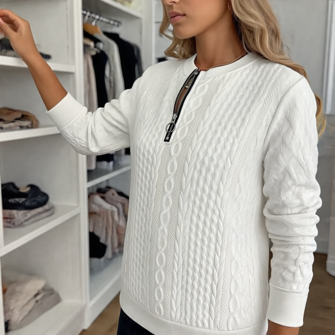 Margaux Bluza Damska Zimowa – Wygodny Sweter na Zamek z Eleganckim Dzianinowym Designem