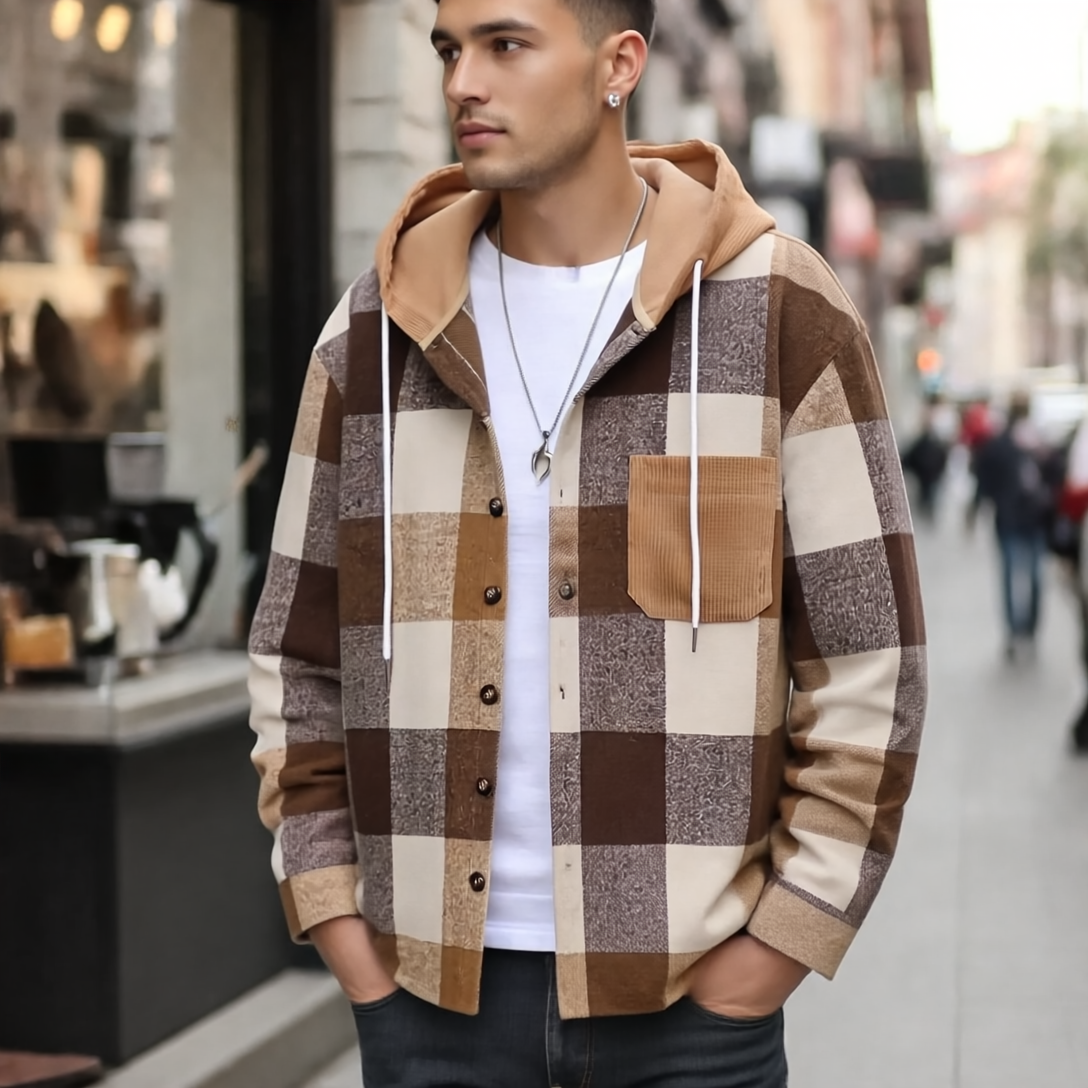 Mason Kurtka z Kapturem dla Mężczyzn – Modny wzór w kratę & wygodny, swobodny krój