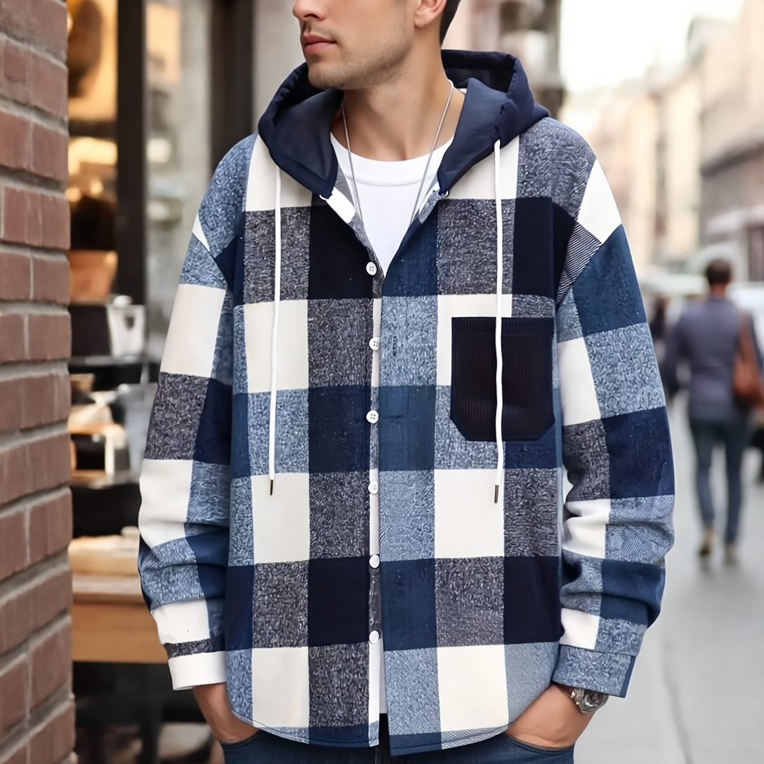 Mason Kurtka z Kapturem dla Mężczyzn – Modny wzór w kratę & wygodny, swobodny krój