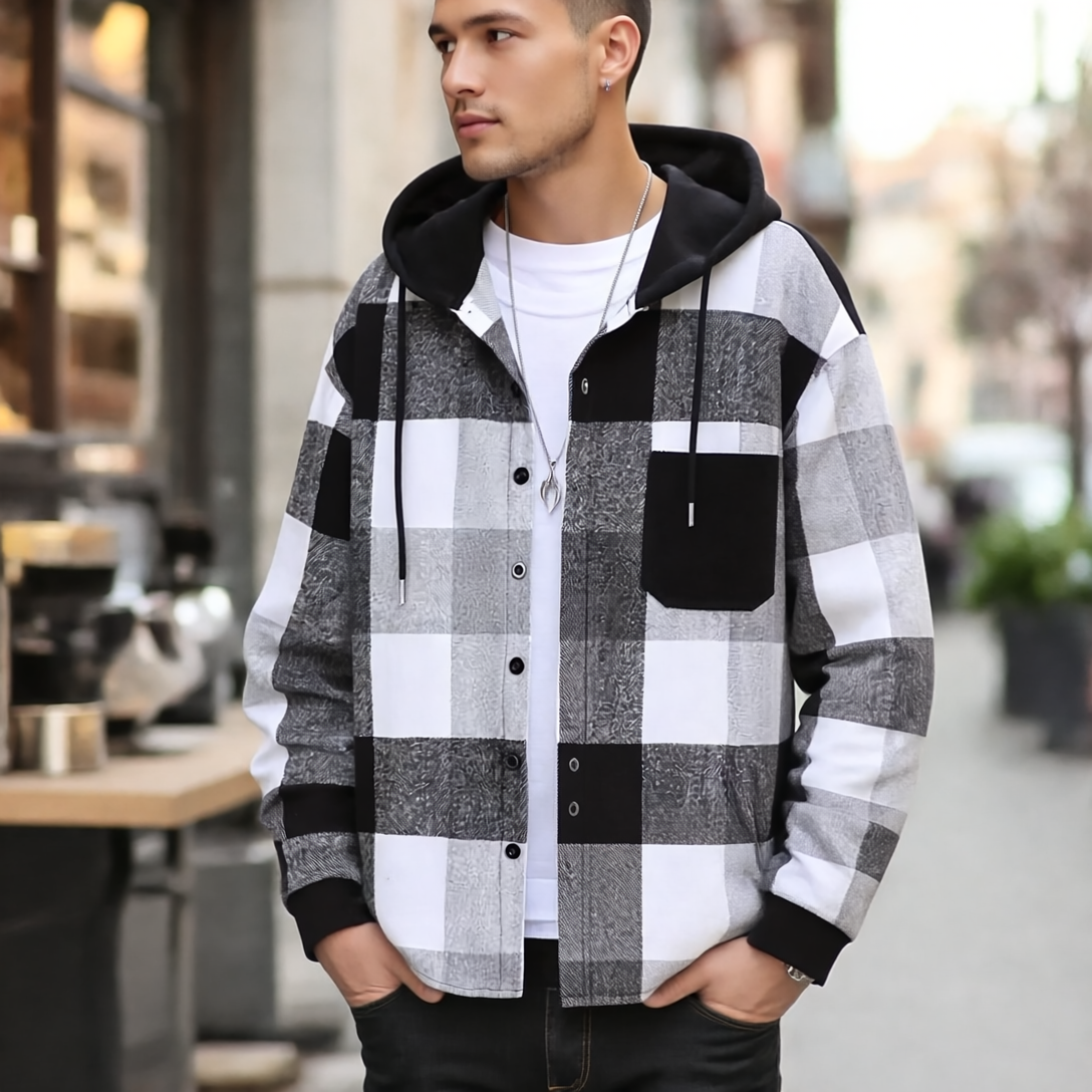 Mason Kurtka z Kapturem dla Mężczyzn – Modny wzór w kratę & wygodny, swobodny krój