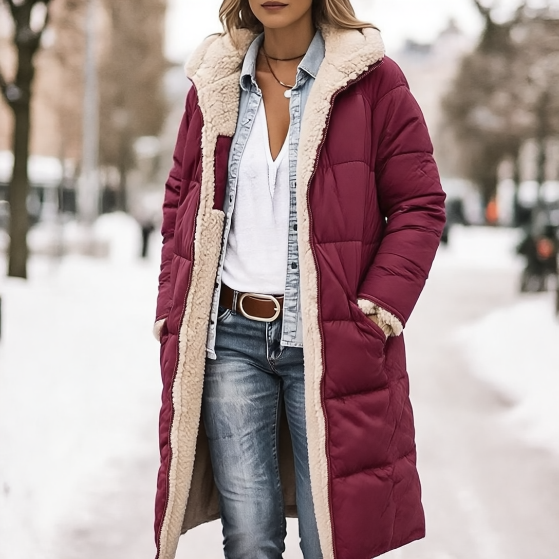Rosalie Płaszcz Damski Zimowy – Długi Dwustronny Płaszcz z Polaru z Ciepłym i Eleganckim Kapturem