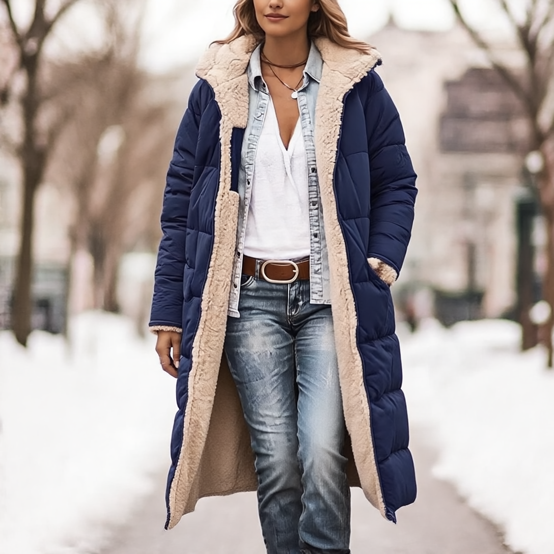 Rosalie Płaszcz Damski Zimowy – Długi Dwustronny Płaszcz z Polaru z Ciepłym i Eleganckim Kapturem