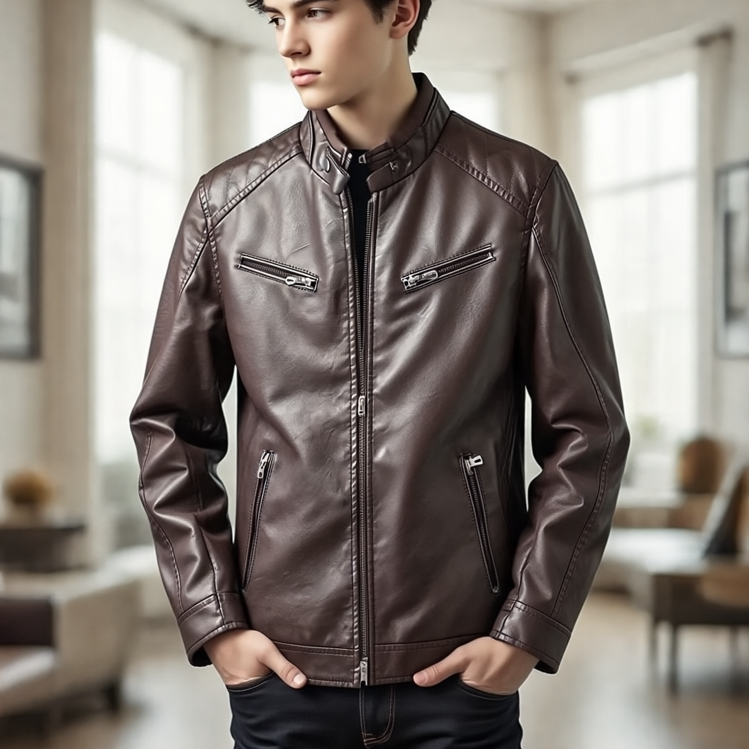 Fred Kurtka Męska ze Skóry – Regularny krój, liczne kieszenie & elegancki, ponadczasowy styl